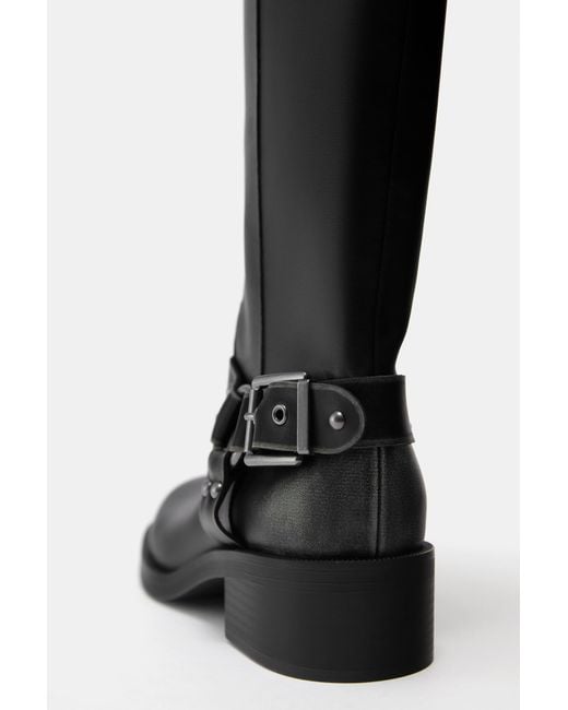 Pull&Bear Black Tall Distressed Biker Boots