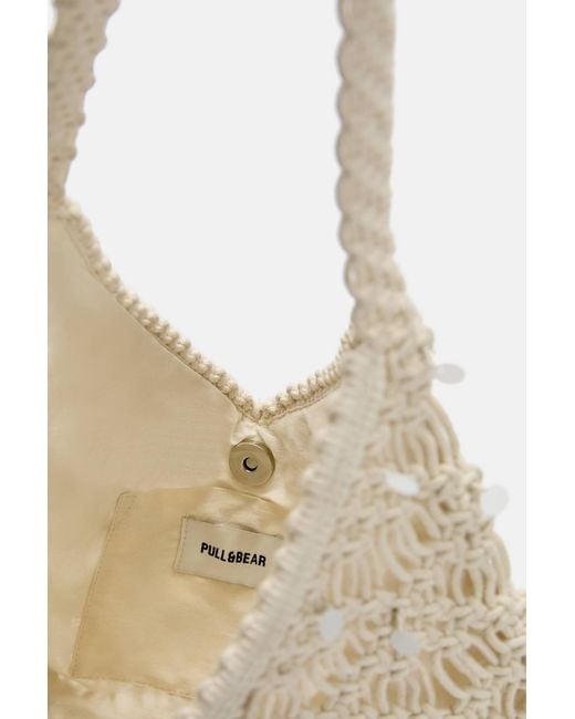Pull&Bear White Häkel-Shopper-Tasche Pailletten