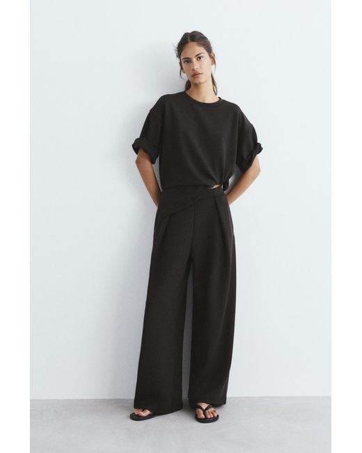 Pull&Bear Black Soft-Touch Wide-Leg Darted Trousers