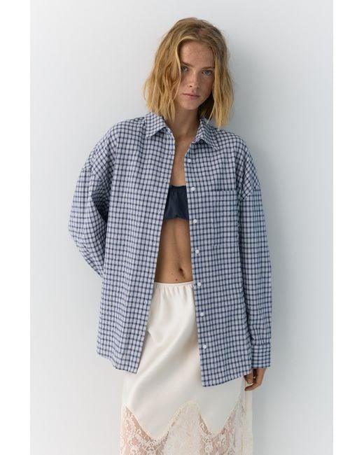 Pull&Bear Blue Oversize Check Shirt