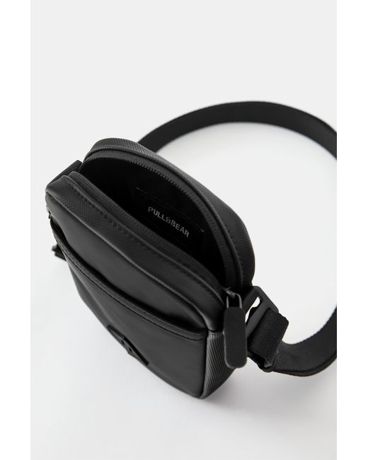 Pull&Bear Black Rubberised Crossbody Bag for men