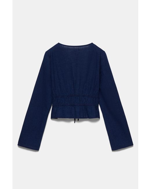 Camicetta Denim Con Lacci di Pull&Bear in Blue