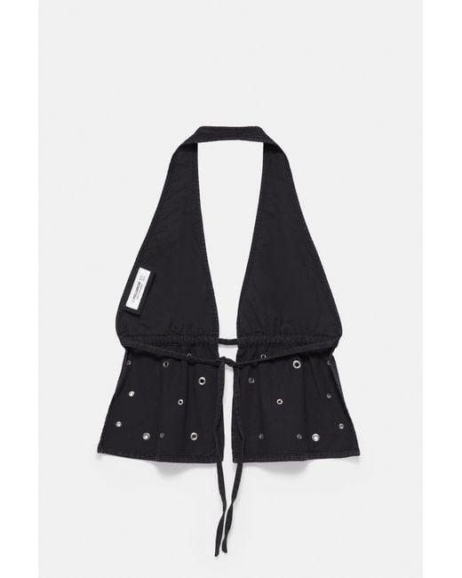 Pull&Bear Denim Haltertop Met Eyelets in het Black
