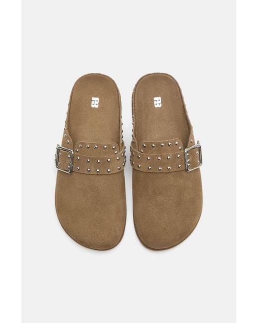 Pull&Bear Black Leather Studded Clogs