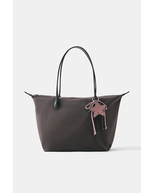 Pull&Bear Black Embellished Nylon Tote Bag