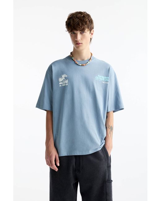 Pull&Bear Blue Hokusai “The Great Wave” T-Shirt for men
