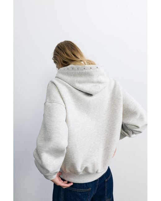 Pull&Bear Sweater Met Studs En Capuchon in het White