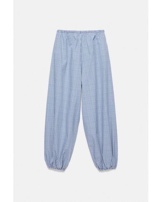 Pull&Bear Blue Check Sarouel Trousers