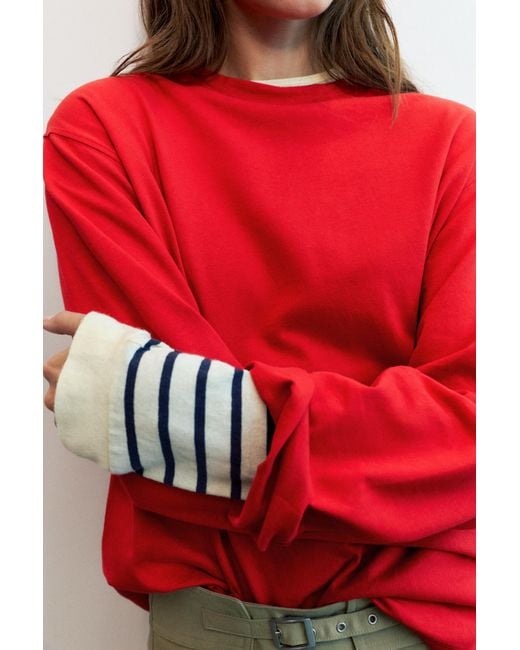 Pull&Bear Red Oversize Long Sleeve T-Shirt