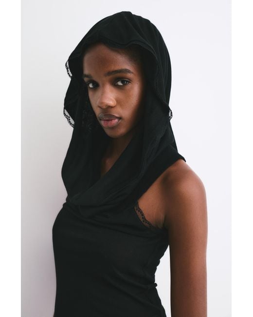 Pull&Bear Black Multiway Top With Lace Trim