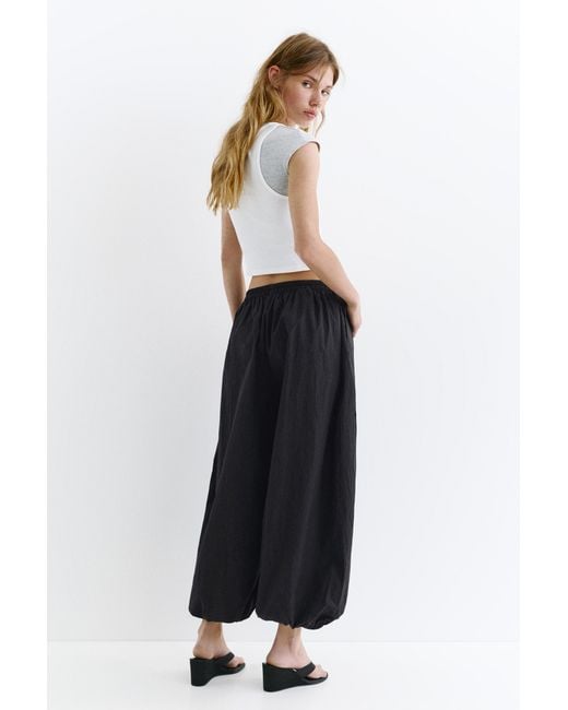 Pull&Bear Black Nylon-Effect Sarouel Trousers