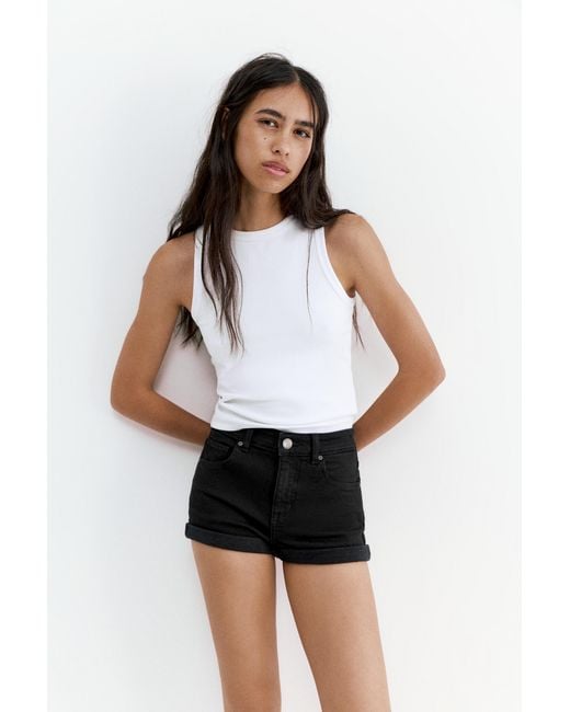 Pull&Bear White Mid-Waist Denim Shorts