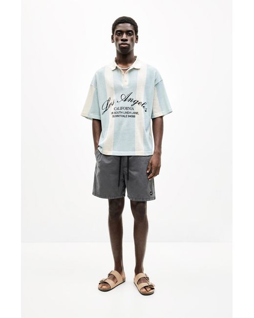 Pull&Bear Blue Stwd Garment Dye Swimming Trunks for men