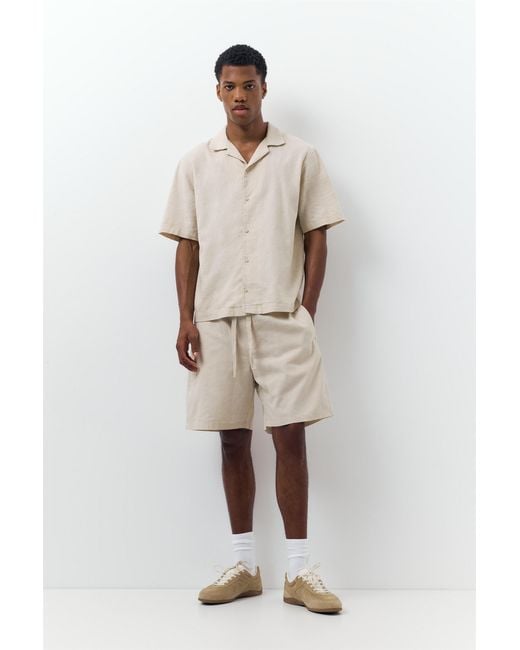 Pull&Bear Bermuda Joggingshort Van Linnenmix in het Natural voor heren