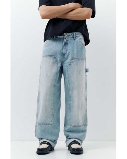 Pull&Bear Blue Double-Leg Carpenter Jeans for men
