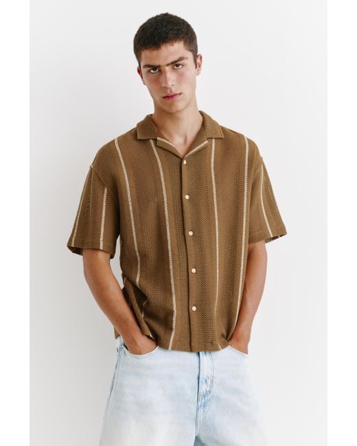Camicia Righe Maniche Corte di Pull&Bear in Brown da Uomo