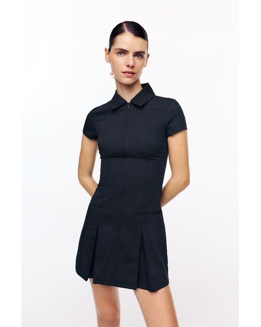 Pull&Bear Blue Short Pinstripe Dress With Box Pleats
