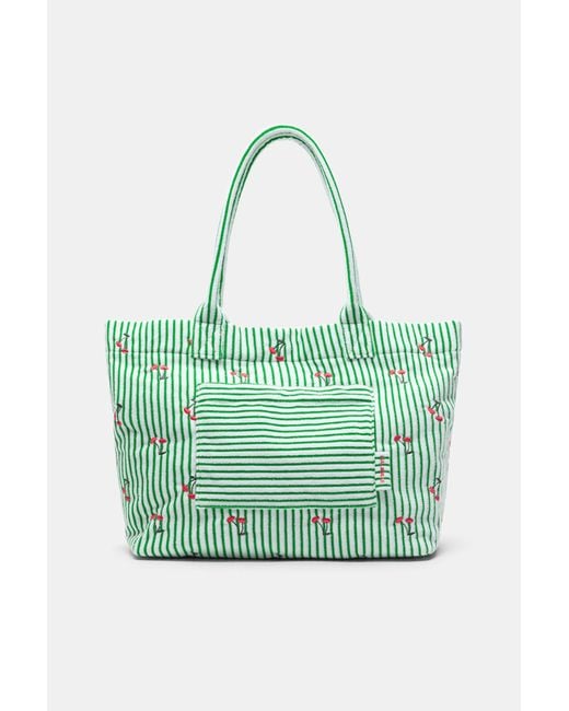 Pull&Bear Green Striped Towel-Effect Tote Bag
