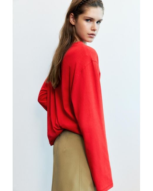 Pull&Bear Red Oversize Long Sleeve T-Shirt