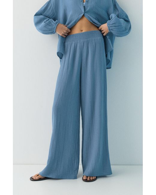 Pull&Bear Blue Flowing Gauze-Effect Trousers