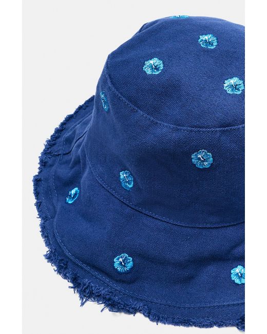 Pull&Bear Blue Bucket Hat Mit Hibiskusblüten