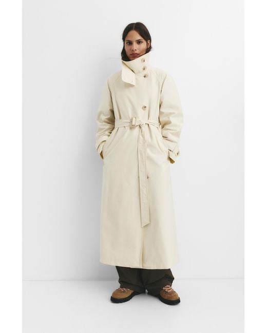 Pull&Bear Natural Belted Flowing Long Trench Coat