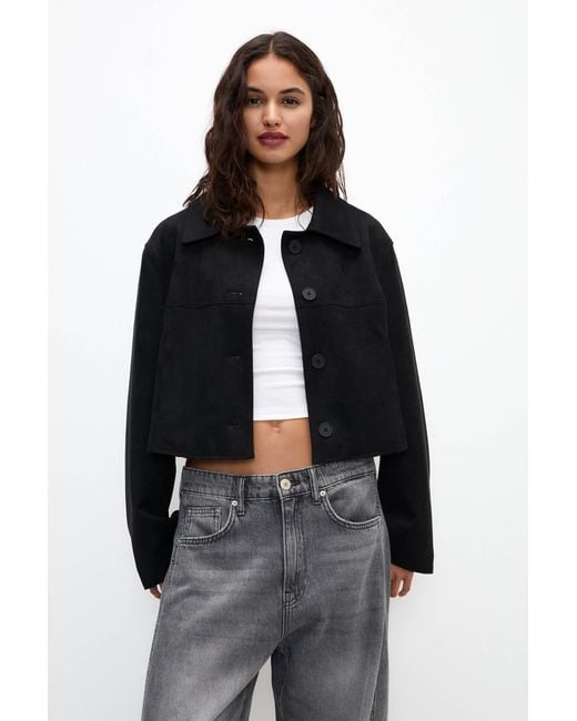 Pull&Bear Black Cropped Faux Suede Jacket