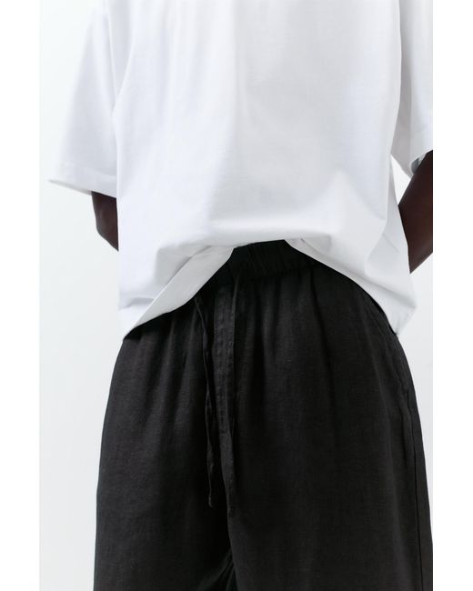 Pull&Bear White 100% Linen Jogger Trousers for men