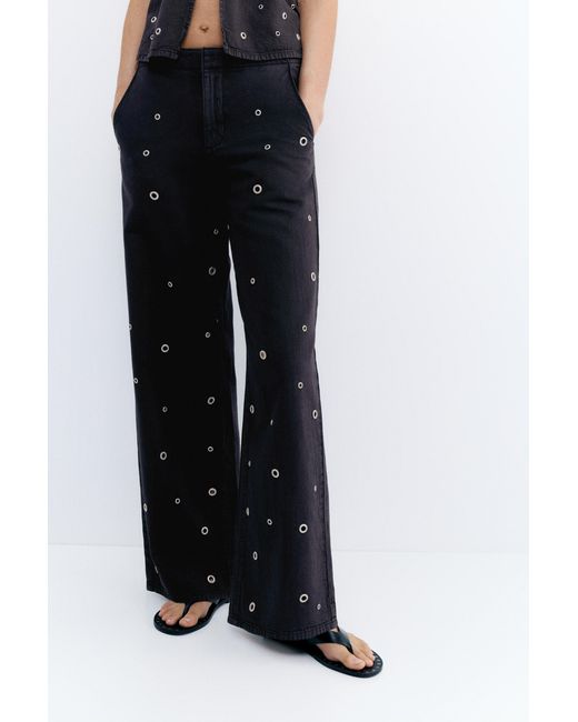 Pull&Bear Blue Straight-Leg Jeans With Eyelets
