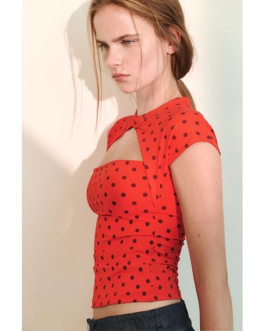 Pull&Bear Red Cut-Out T-Shirt