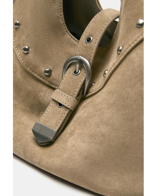 Pull&Bear Natural Studded Buckle Tote Bag