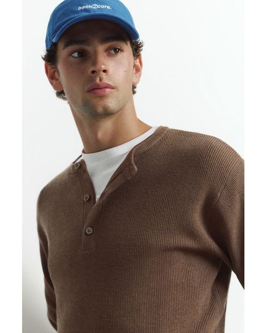 Pull Col Henley Pull&Bear pour homme en coloris Brown
