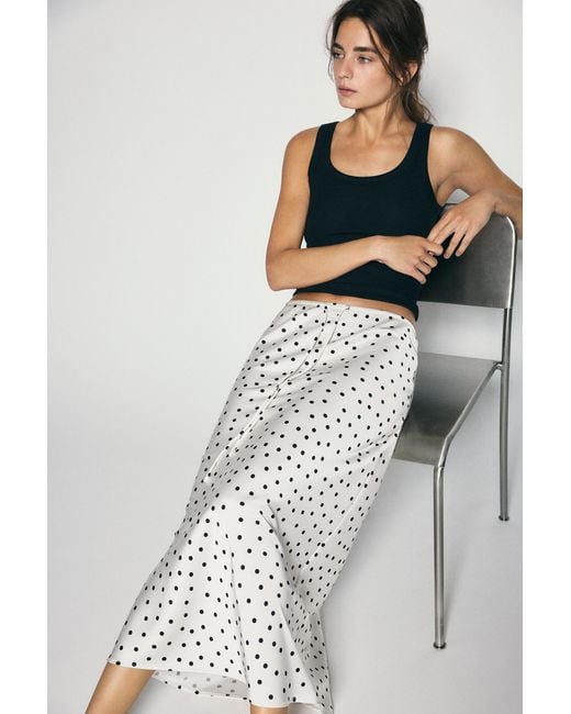 Pull&Bear White Satin Drawstring Midi Skirt