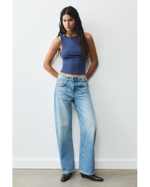 Pull&Bear Tanktop Met Boothals in het Blue
