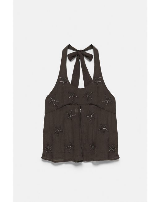Pull&Bear Haltertop Met Kralen in het Blue