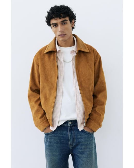 Pull&Bear Blue Faux Suede Trucker Jacket for men