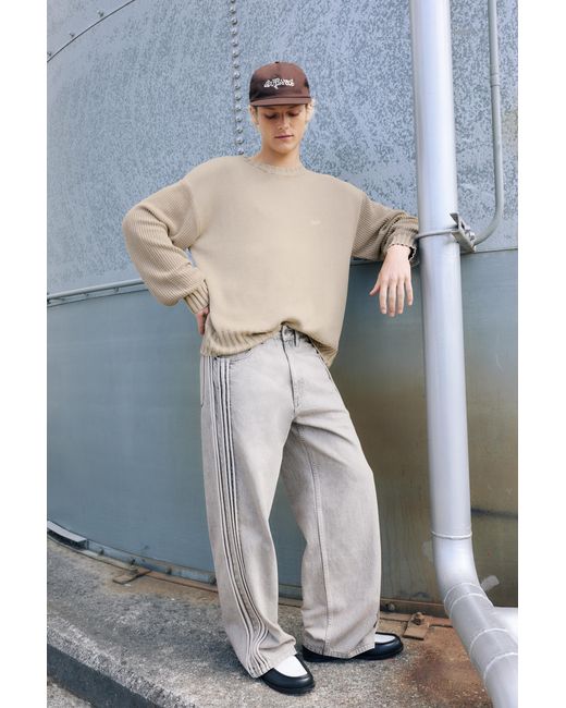 Pull&Bear Natural Baggy Relaxed Fit Jeans With Side Stripes for men