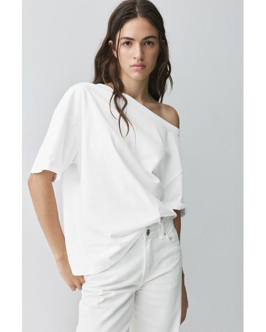 Pull&Bear Gray Asymmetric Short Sleeve T-Shirt