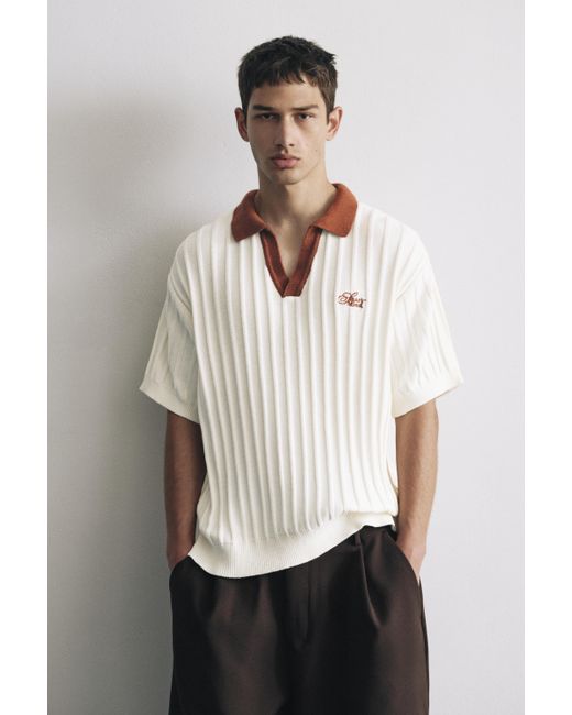 Pull&Bear Natural Contrast Collar Polo Shirt for men