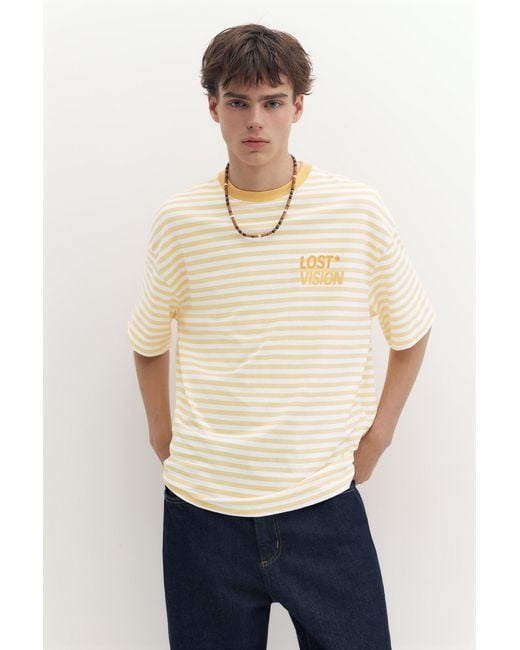 Pull&Bear White Stwd Boxy Striped T-Shirt for men