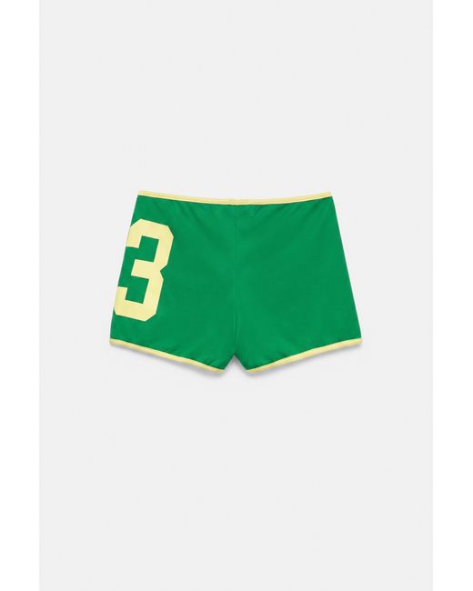 Pull&Bear Green Brazil Graphic Ribbed Mini Shorts