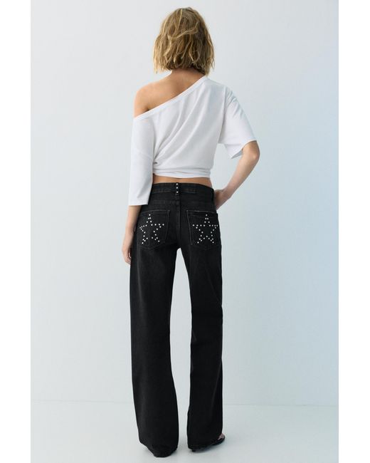 Pull&Bear Blue Straight-Leg Jeans With Star Studs