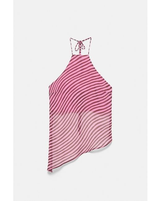 Pull&Bear Pink Wavy Halter Top