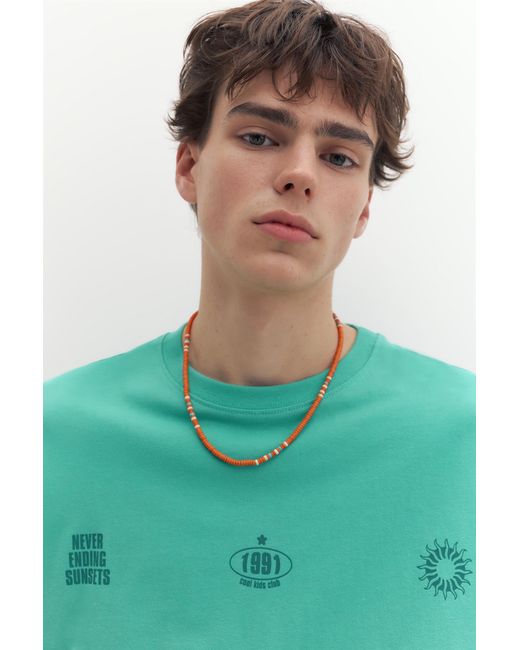 Pull&Bear Green Stwd Sun Graphic T-Shirt for men