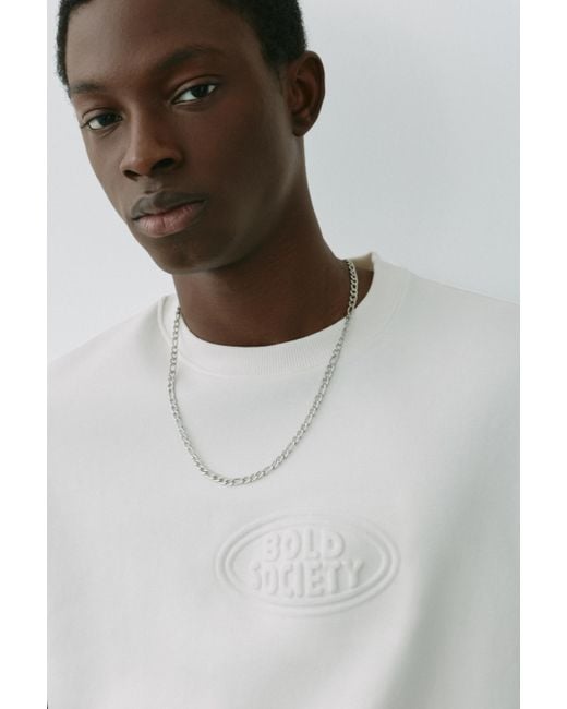Pull&Bear White Short Sleeve Logo Relief Sweatshirt for men