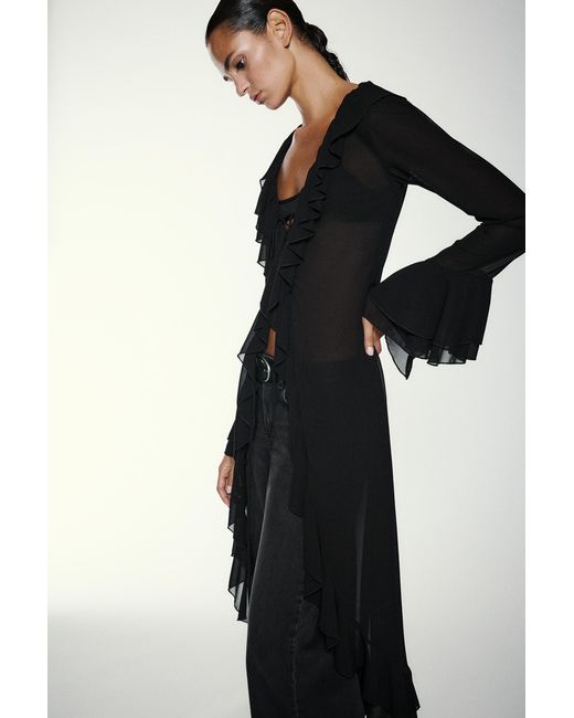 Pull&Bear Black Long Ruffle Kimono
