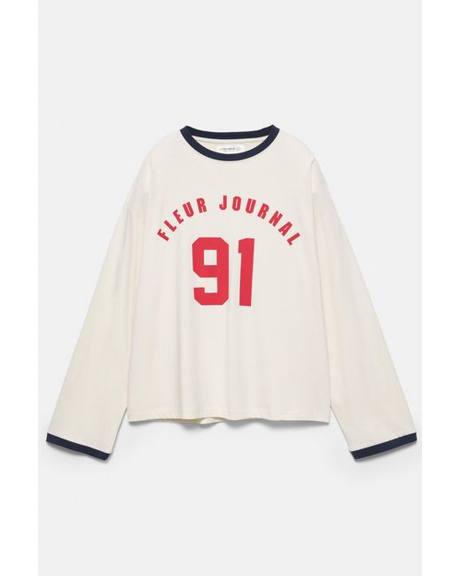 Pull&Bear White Long Sleeve Graphic T-Shirt
