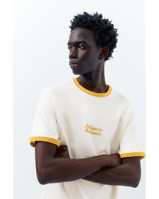 Pull&Bear White Ribbed Slogan T-Shirt for men