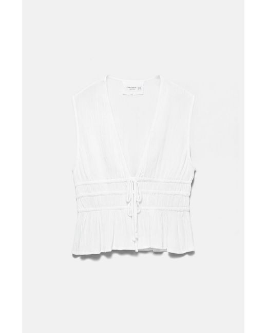 Pull&Bear White Top Mit Bindebändern