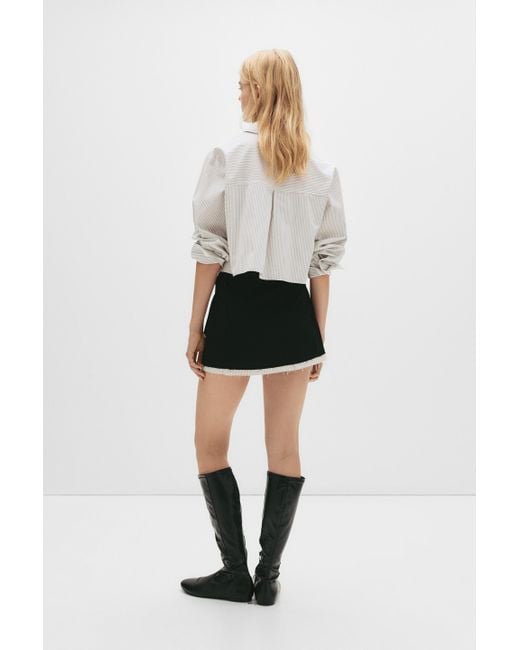 Pull&Bear White Gestreiftes Cropped-Hemd Mit Tasche